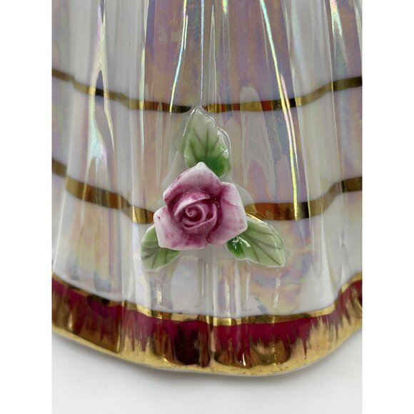 Vintage Porcelain Luster Girl Figurine, Ball Gown with Rose Details - Picture 8 of 10